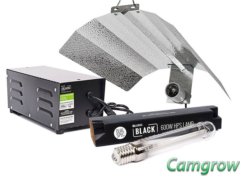 600W Lumii Black Magnetic Grow Light Kit Heavy Duty Timer Dual Spectrum Bulb 