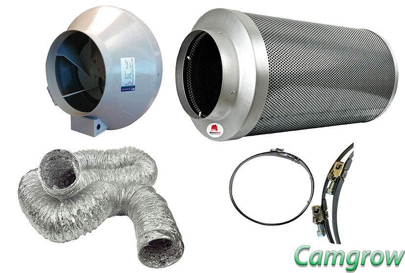 200mm Long Rhino Hobby Filter+Twin Speed Fan Carbon Kit RVK Hydroponics 8" 